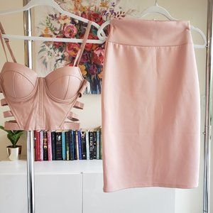 Super cute pink leather bustier and matching skirt